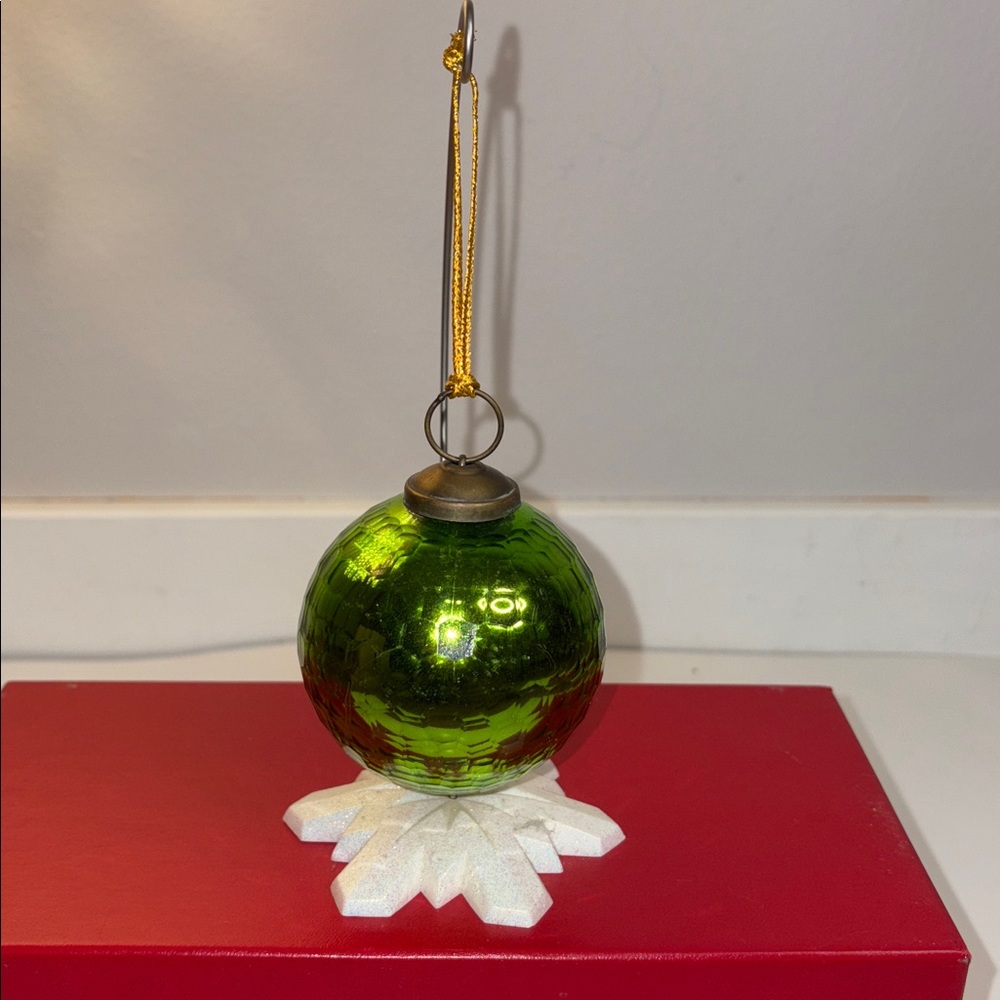 German Kugel green crackle glass ornament vintage